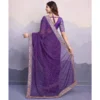 Purple Bandhani Printed Georgette Saree With Embroidered Lace Border - Image 4