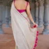 Pastel Grey Sequins Embroidered Jimmy Choo Tissue Saree With Tassels - Image 2